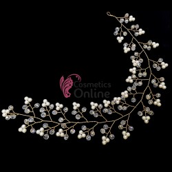 Accesoriu modern pentru decor par WED45FF Bronz cu cristale si perle de 35cm 